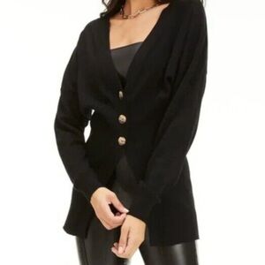 GOOD AMERICAN Waisted Cardigan Sweater V-Neck in Black Size 3/4